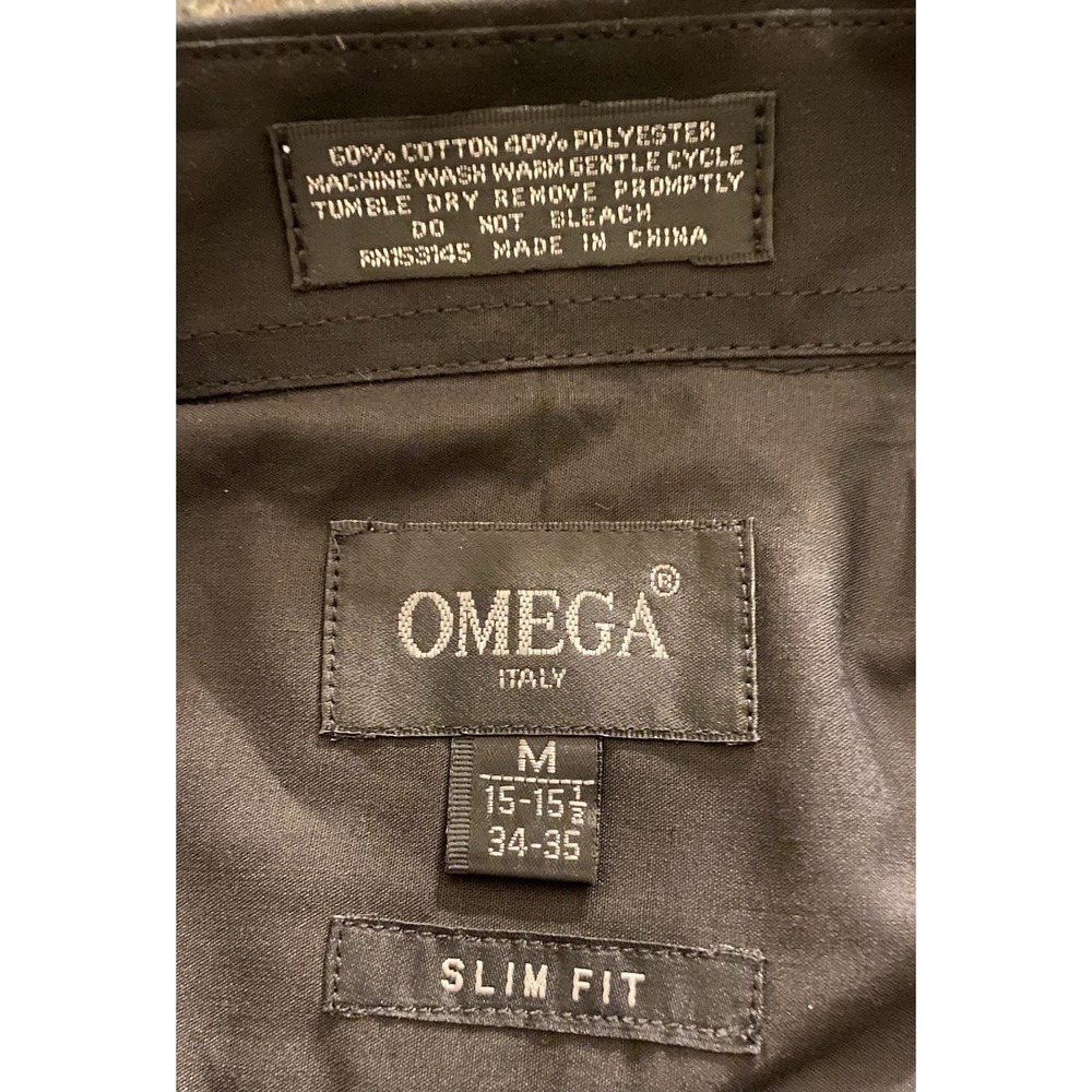Omega Italy Shirt‎ Mens Black Long Sleeve Collared Cotton Blend Button Up Medium - Picture 3 of 5